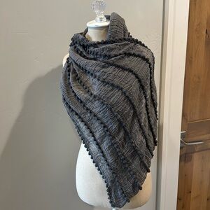 Pom Pom infinity Scarf Womens grey Crinkle lightweight Bohemian hippie festival
